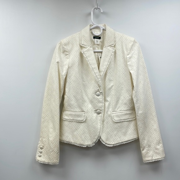 NWT J. Crew Embroidered Eyelet Single Breasted Blazer Jacket Cottage White 2 - Picture 1 of 8